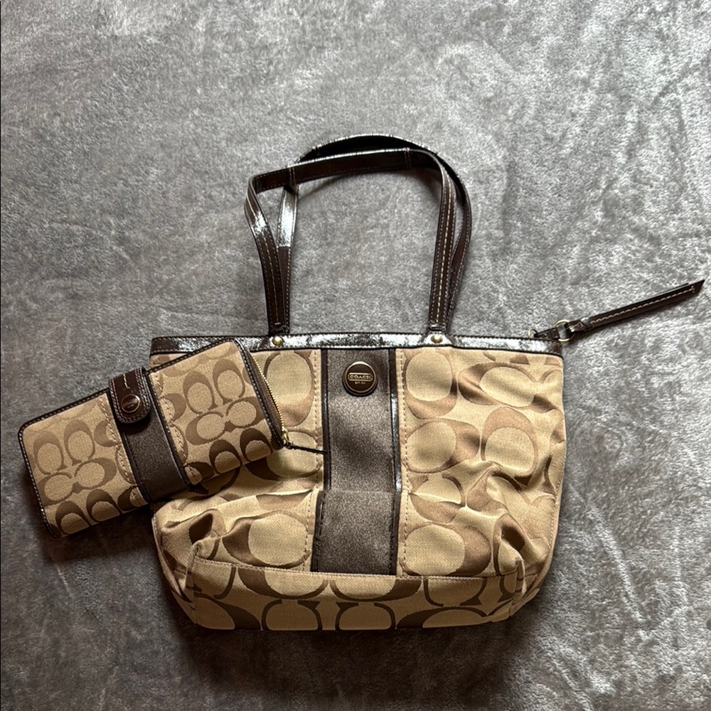 Coach Tan and Brown Signature Tote